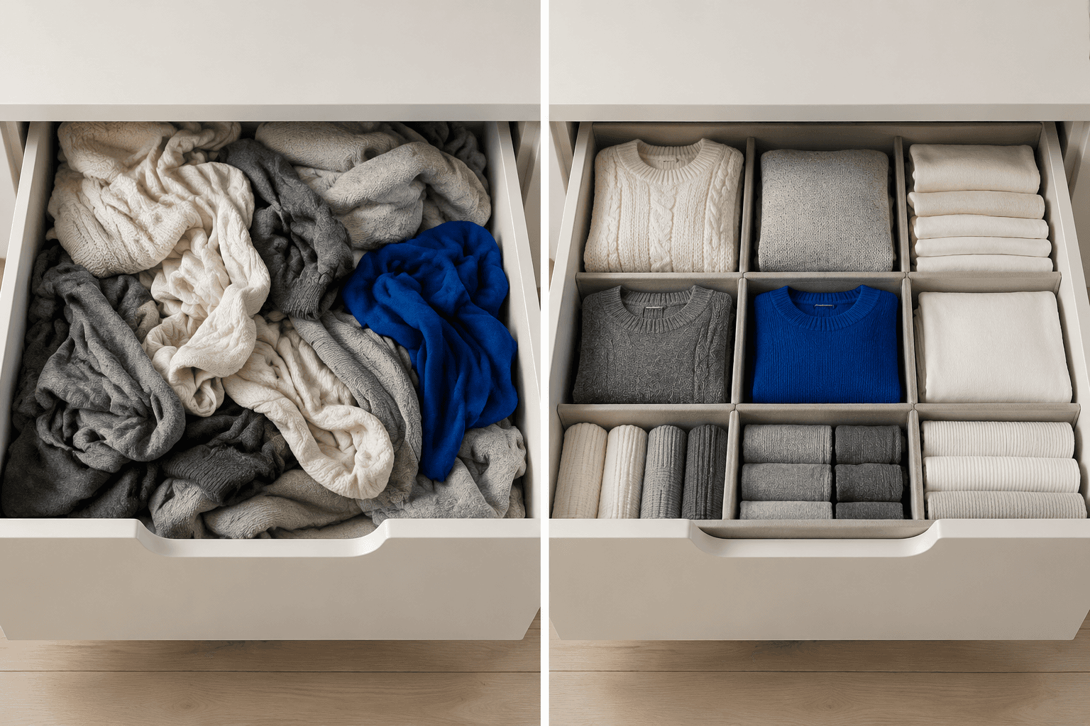 Drawer — divided into tidy zones